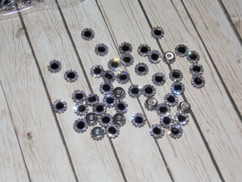 5x 7mm clear & black crystal gem sew on jewel rhinestone button