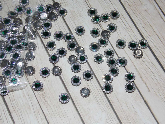 5x 7mm clear & dark green crystal gem sew on jewel rhinestone button