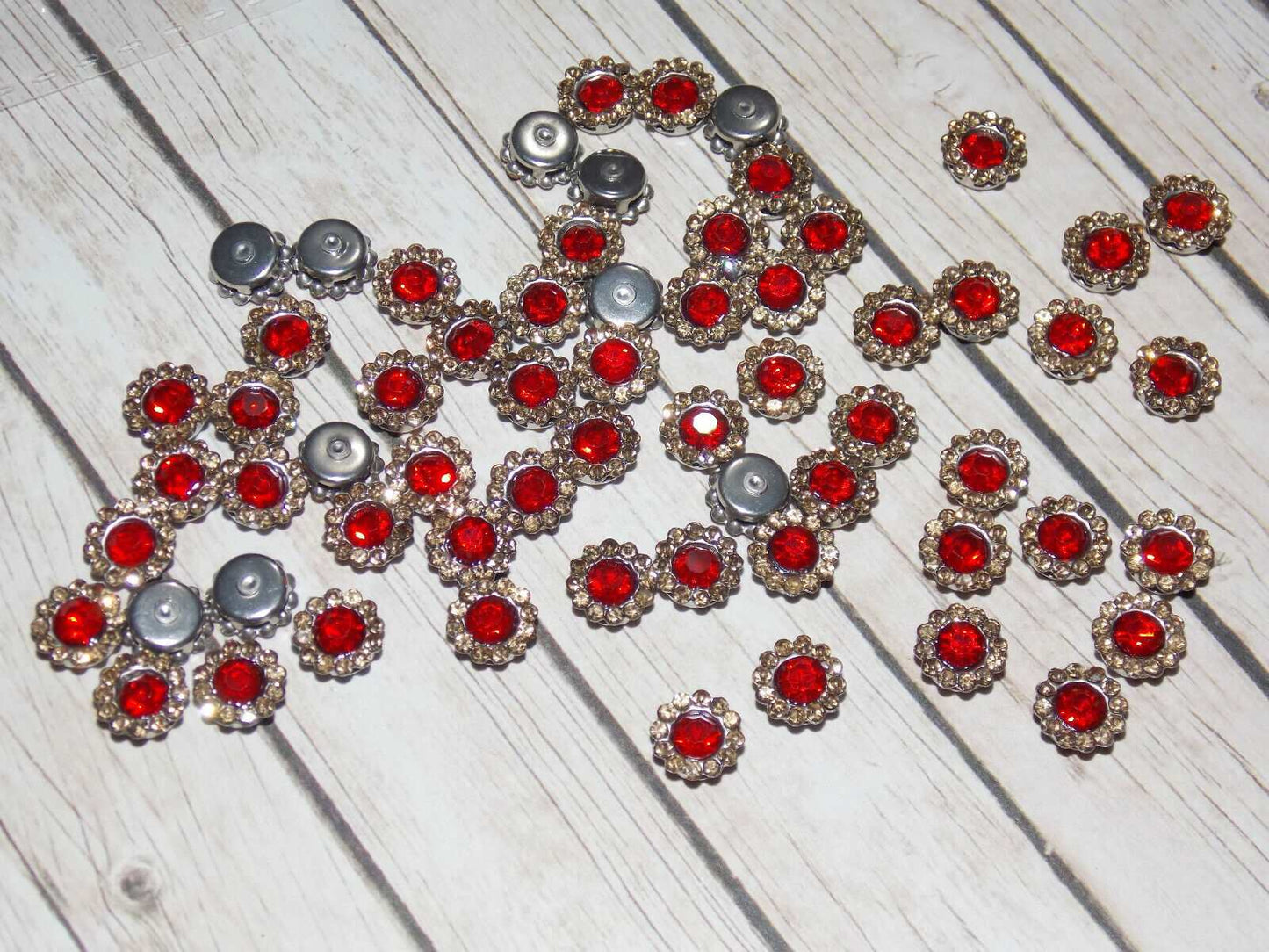 5x 7mm topaz gold & red crystal gem sew on jewel rhinestone button