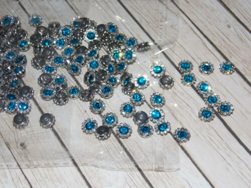 5x 7mm clear & turquoise blue crystal gem sew on jewel rhinestone button