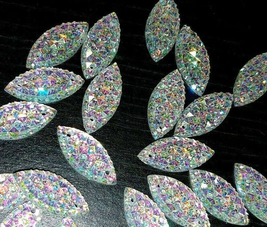 10x 15mm clear AB acrylic textured sew on rhinestone gem horse eye