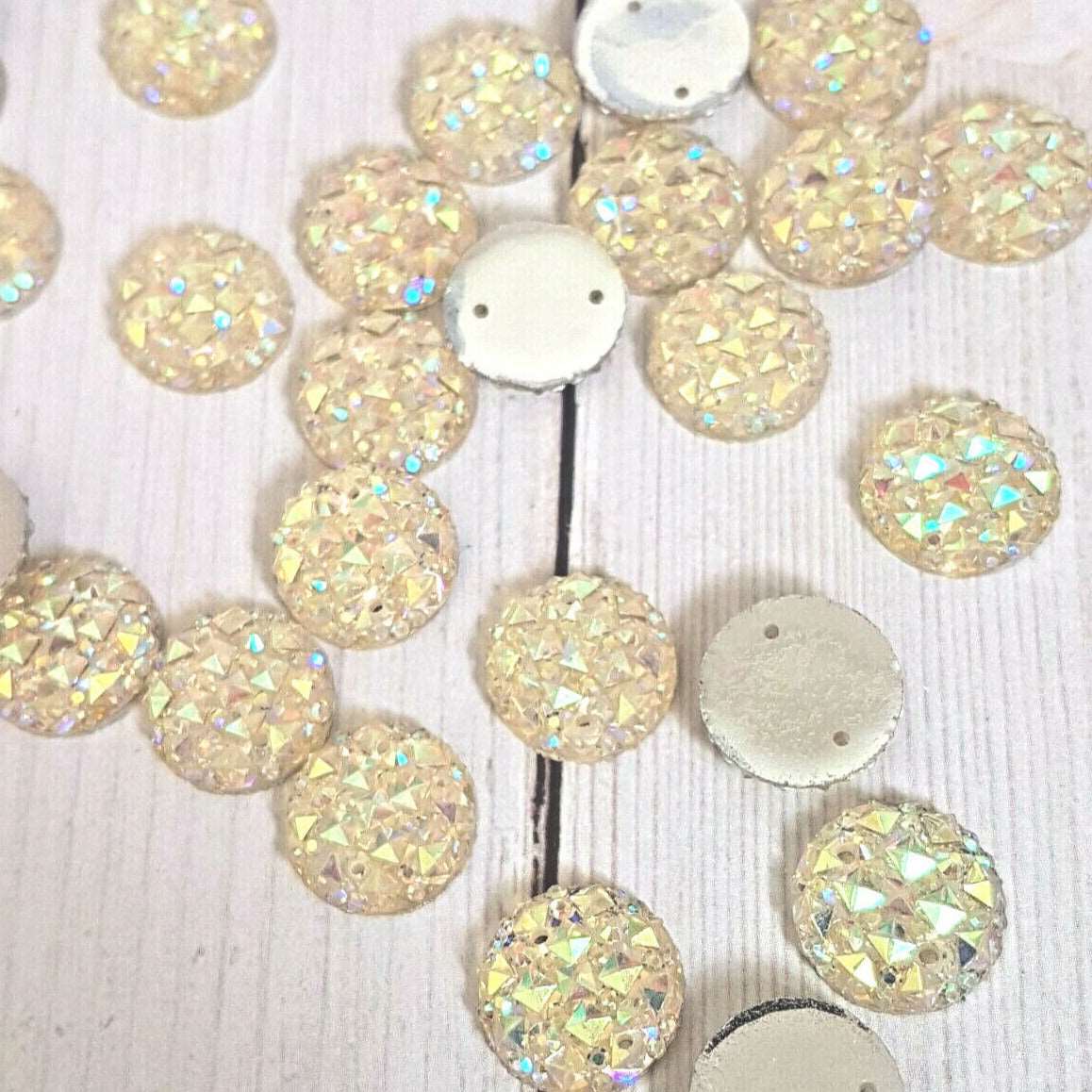 10x 12mm clear AB textured acrylic sew on rhinestone gem round