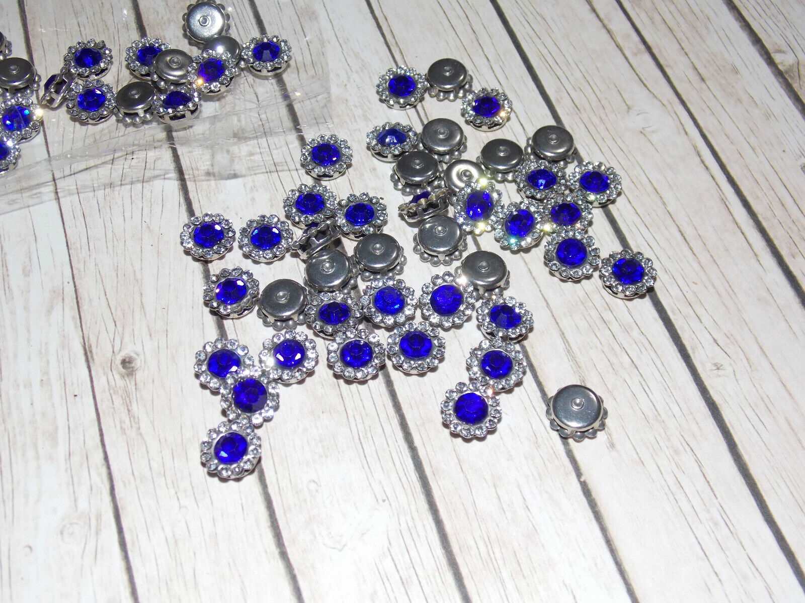 5x 9mm clear & blue crystal gem sew on jewel rhinestone button