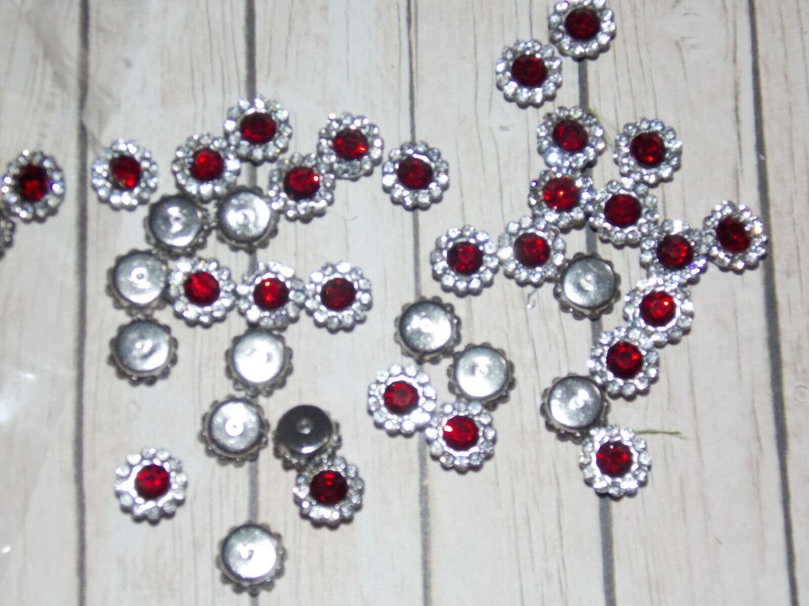 5x 9mm clear & dark red crystal gem sew on jewel rhinestone button