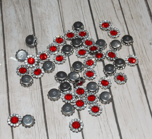 5x 9mm clear & red crystal gem sew on jewel rhinestone button