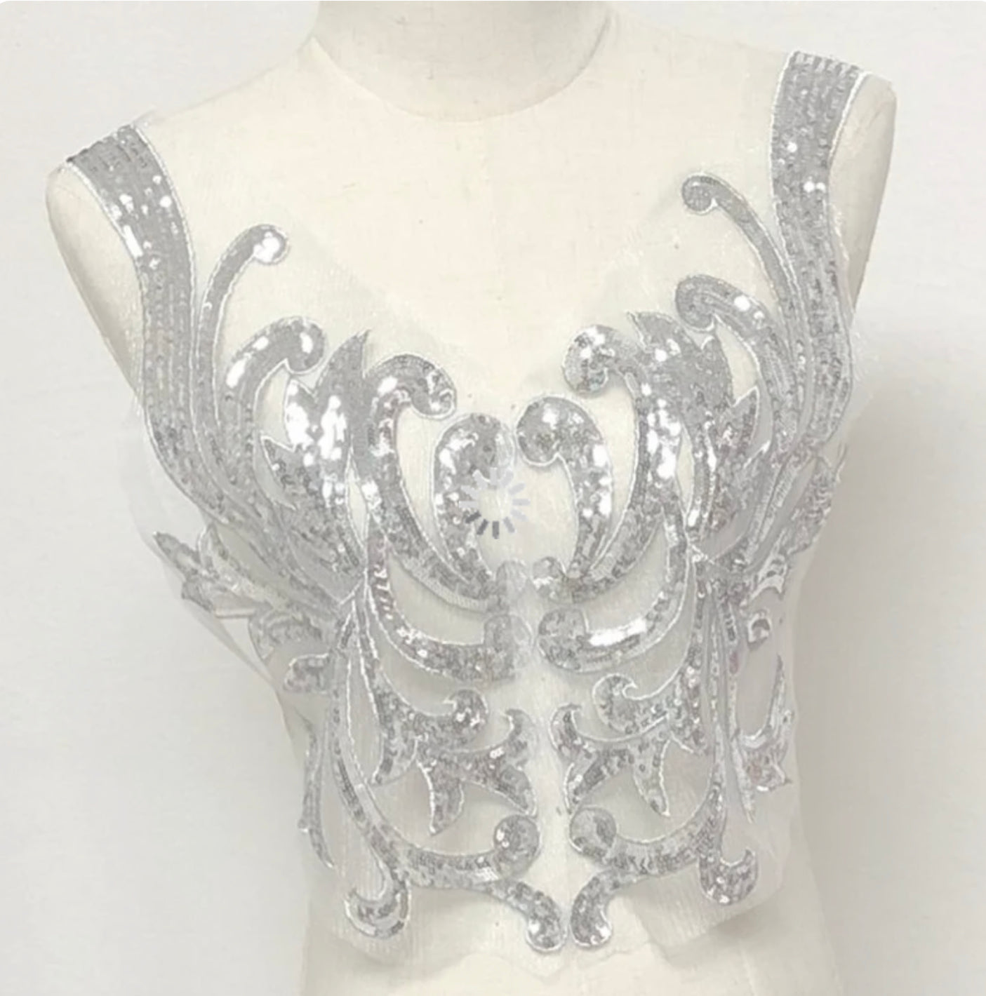 1x pair of silver sequin applique patch/ collar/ neckline