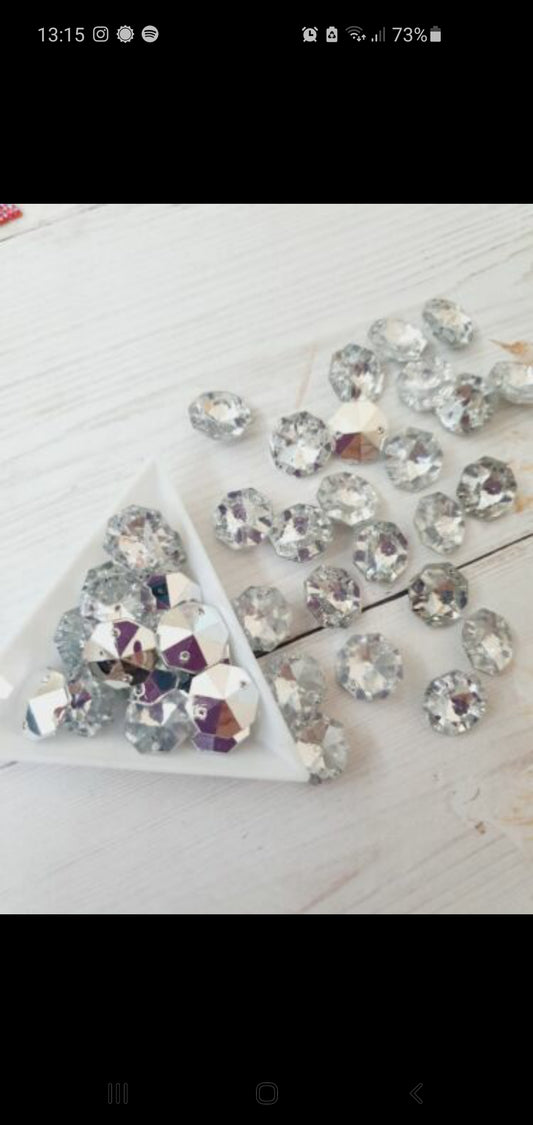 100x 14mm clear acrylic sew on rhinestone gem hexagon