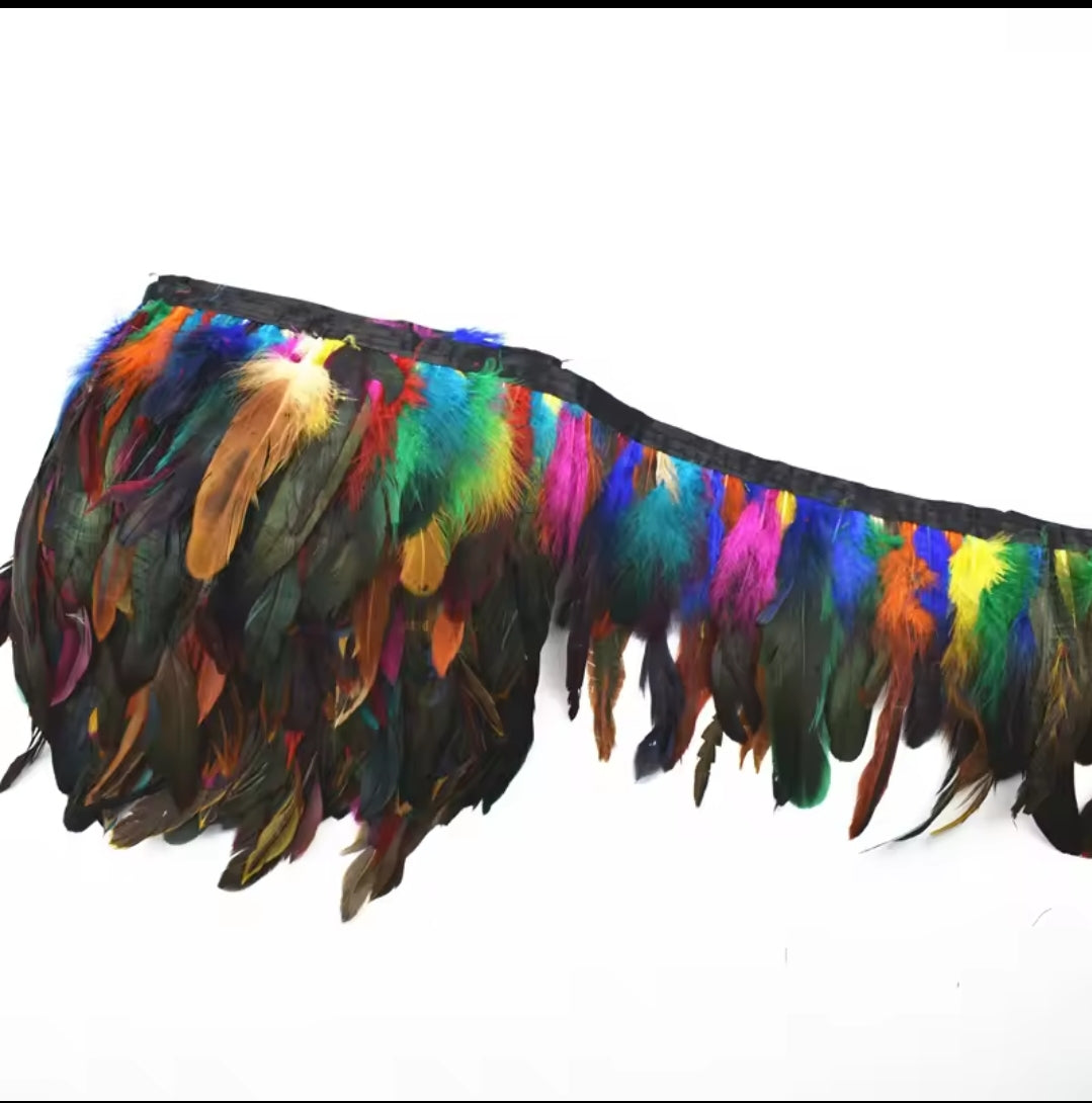 1m rooster Feather Trim 13-18cm MULTICOLOUR trimming fringe boa