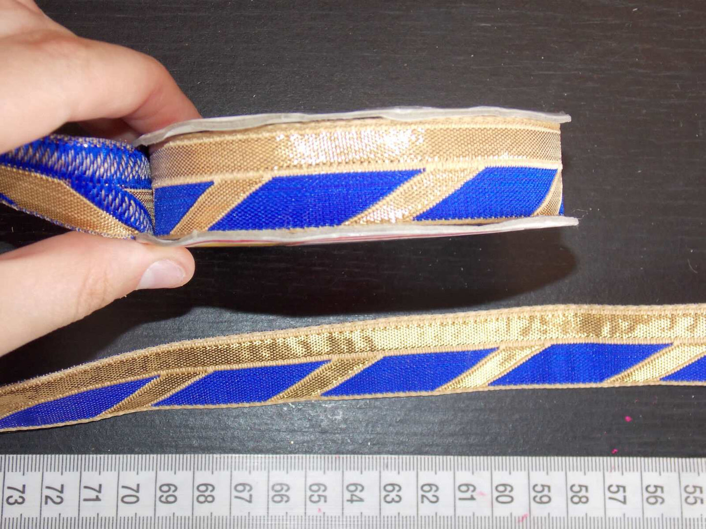 1m blue gold jacquard embroidered ribbon 23mm