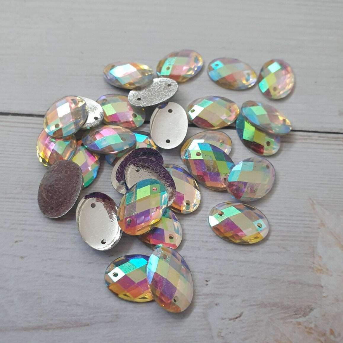 10x 14mm clear AB acrylic sew on rhinestone gem oval