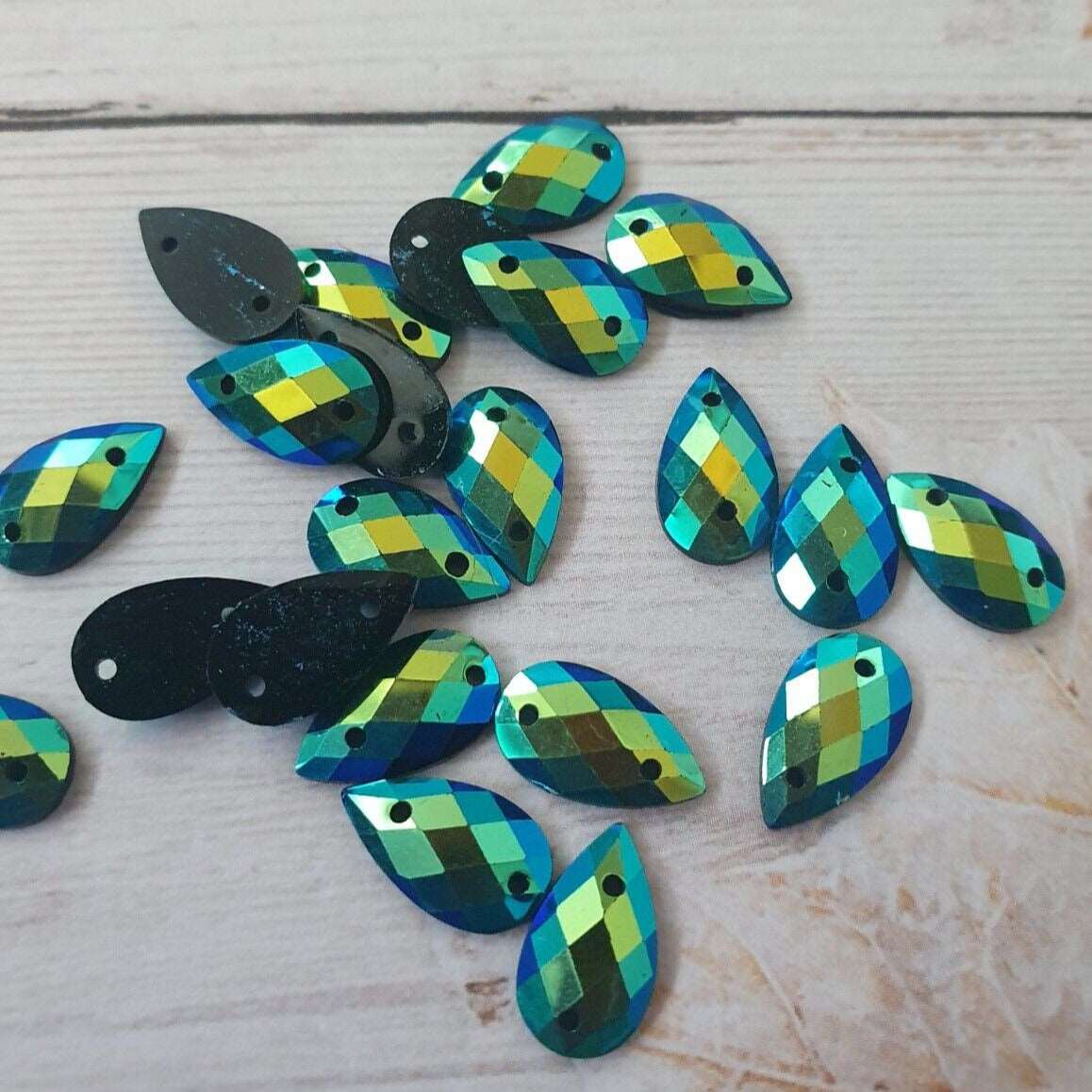 20x 12mm black AB acrylic sew on rhinestone gem pear drop