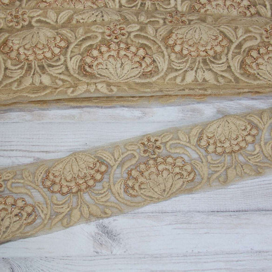 1m 4.5cm beige gold floral embroidered lace ribbon