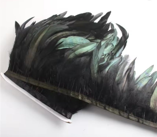 1m rooster Feather Trim 13-18cm BLACK trimming fringe boa
