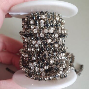 1m ss12/ 3mm close cup Crystal Rhinestone Chain BLACK MIX