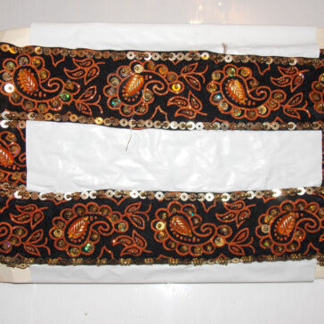 1m black orange paisley jewelled bead Sequin ribbon trim 45mm