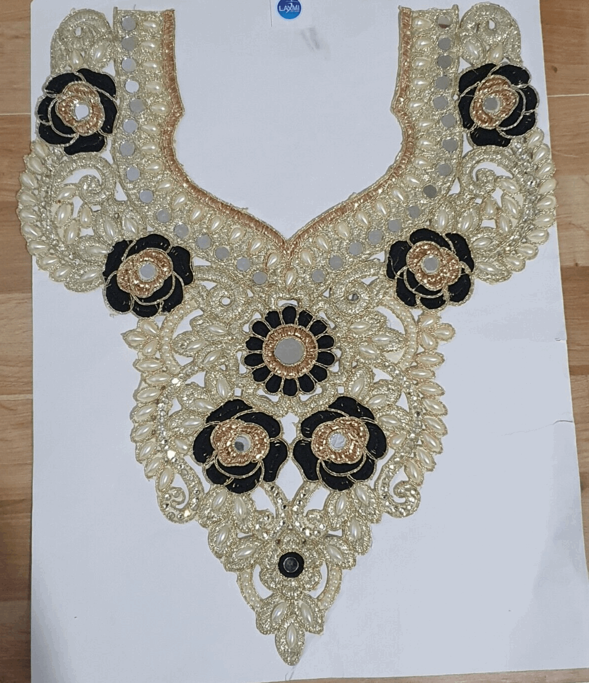 1x black gold embroidered applique crystal mirror collar/ neckline