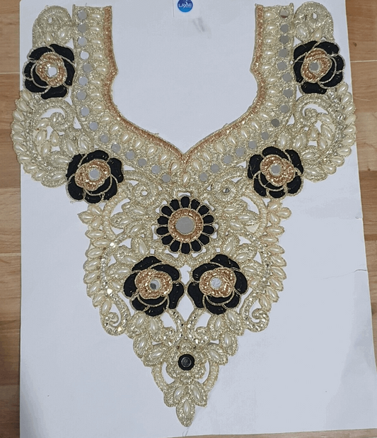 1x black gold embroidered applique crystal mirror collar/ neckline