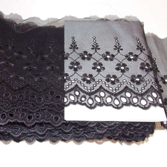 1m 14.5cm black embroidered net lace