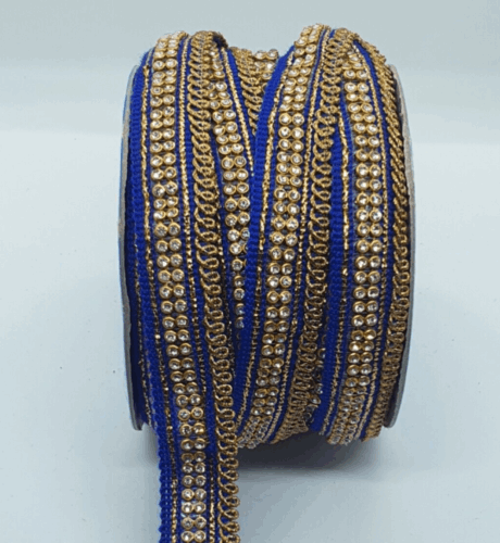 1m blue crystal embroidered ribbon braid 20mm