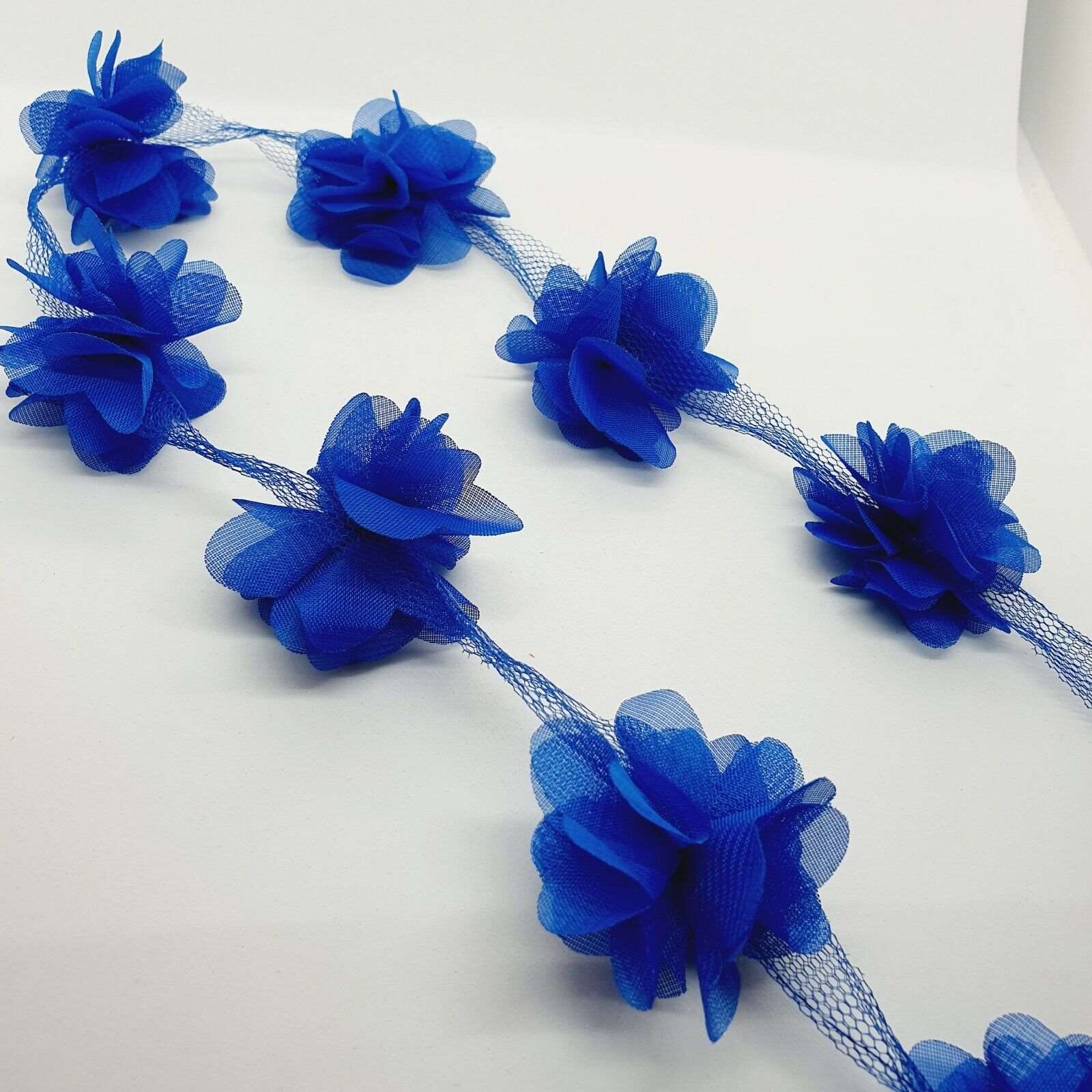 1m 3D Chiffon Flower Dress Lace Applique Sewing Garment Craft BLUE