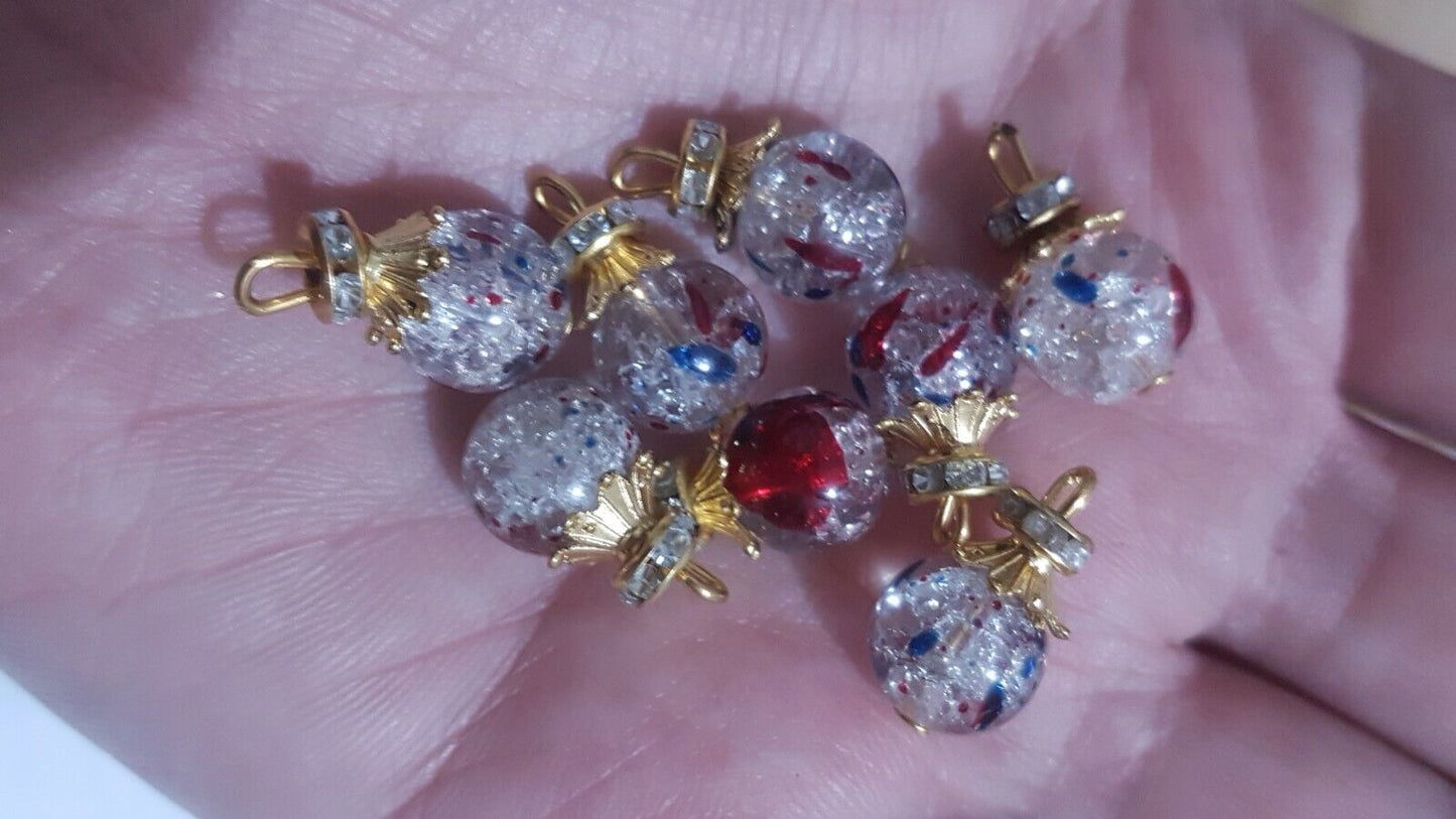 5x 15mm blue & red fleck button bead/ sew on rhinestone