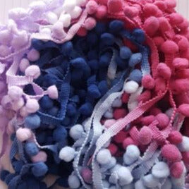 1m lilac pink blue pompom embroidered ribbon trim 20mm