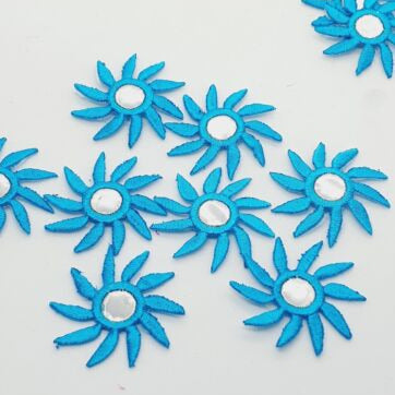 1x 3.5cm Turquoise Blue sun shisha mirror effect hot-fix applique