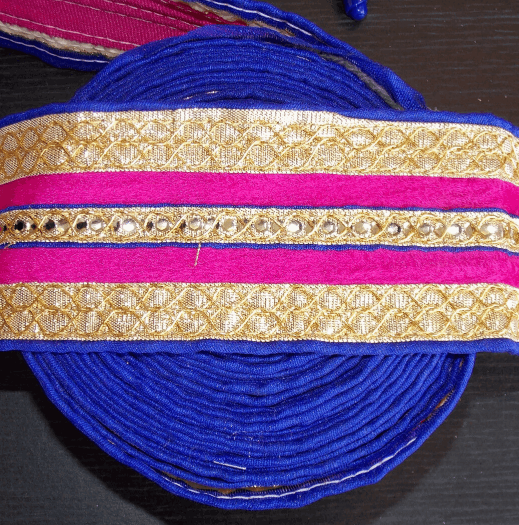 1m blue pink gold sequin ethnic embroidered ribbon trimming 7cm