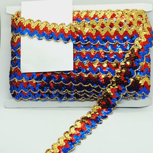 1m blue red gold sequin wave edge braid trimming ribbon 30mm