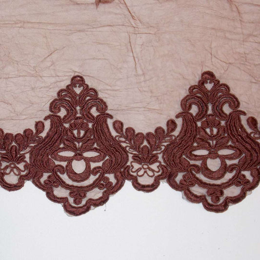 1m brown embroidered net lace floral scallop edge