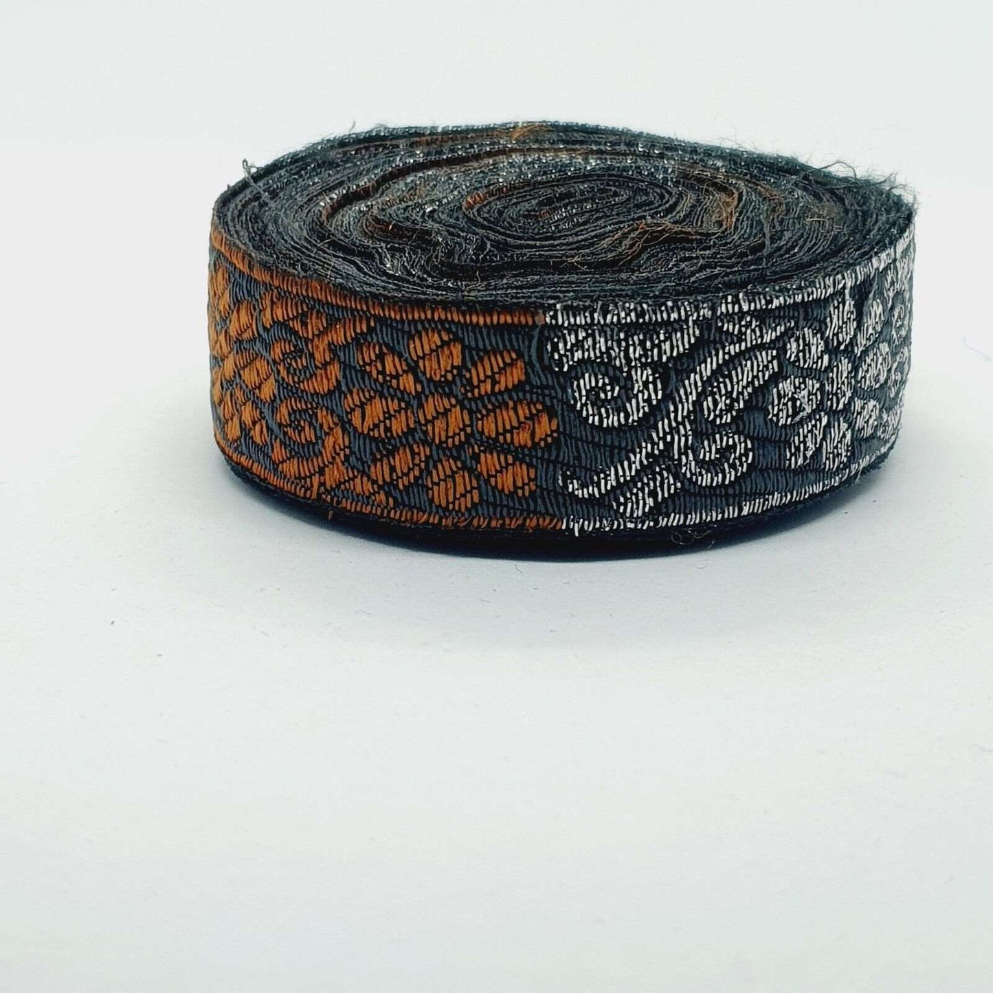 1m 27mm black silver & brown jacquard embroidered ribbon