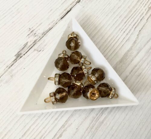 5x 15mm brown glass bead crystal gem dress button rhinestone