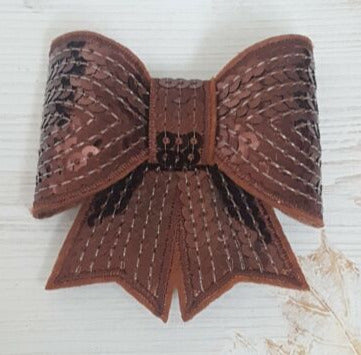 Coffee Brown 3D bow hotfix iron on applique