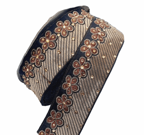 1m 30mm brown gold metallic embroidered CRYSTAL ribbon