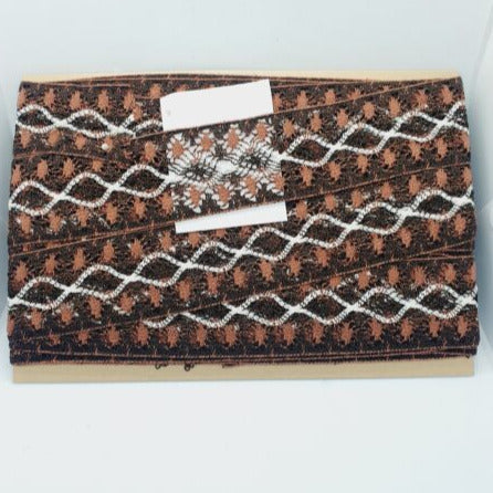 1m 5.5cm tan brown embroidered lace ribbon