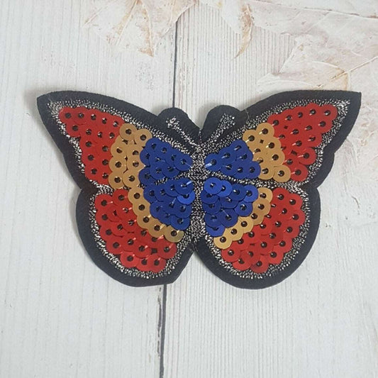 1x 8cm butterfly sequin hot-fix applique