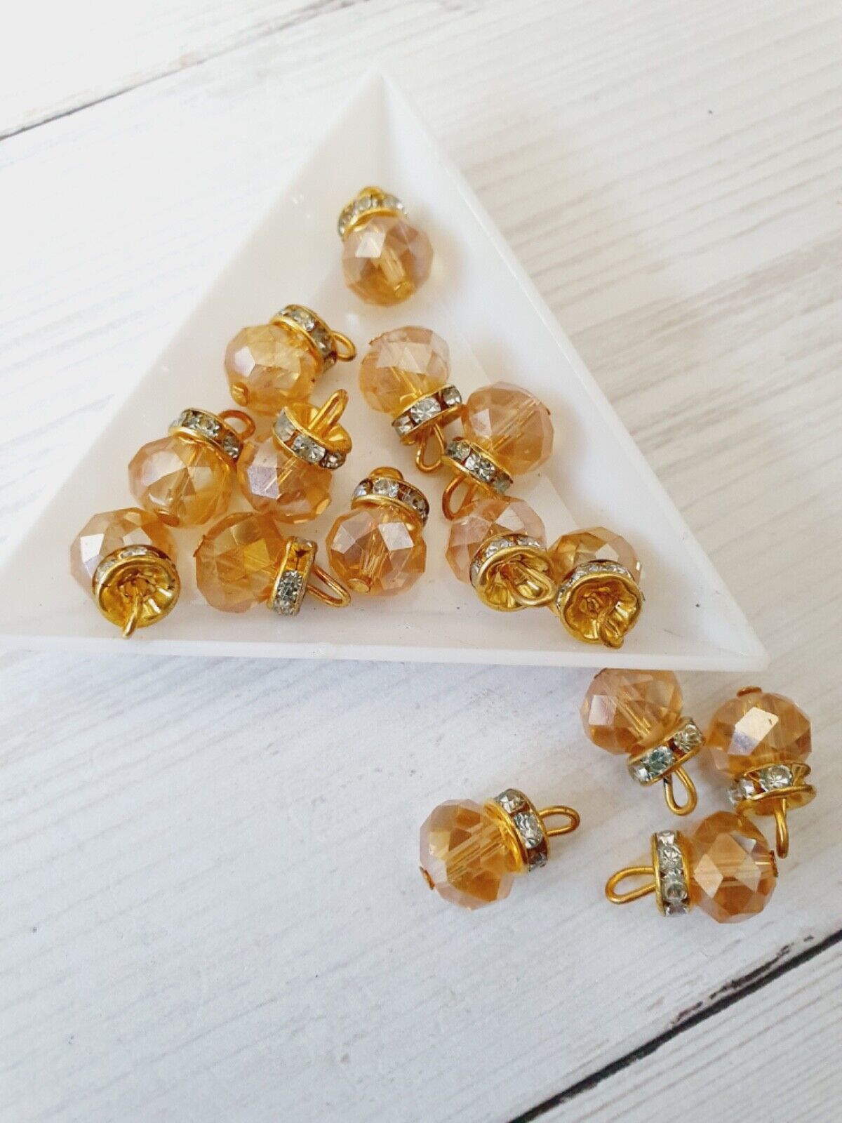 5x 15mm light golden topaz AB glass bead crystal gem dress button rhinestone