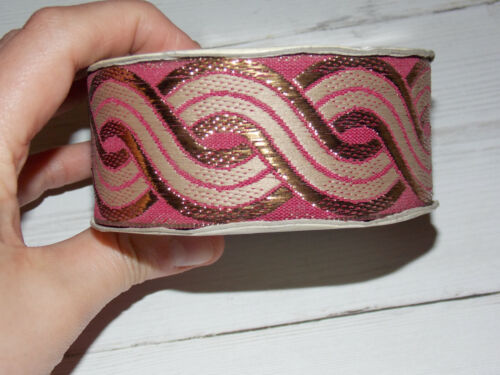 1m 45mm metallic gold bronze & pink embroidered ribbon