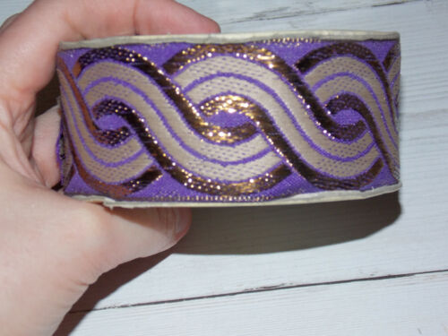 1m 45mm metallic gold bronze & purple embroidered ribbon