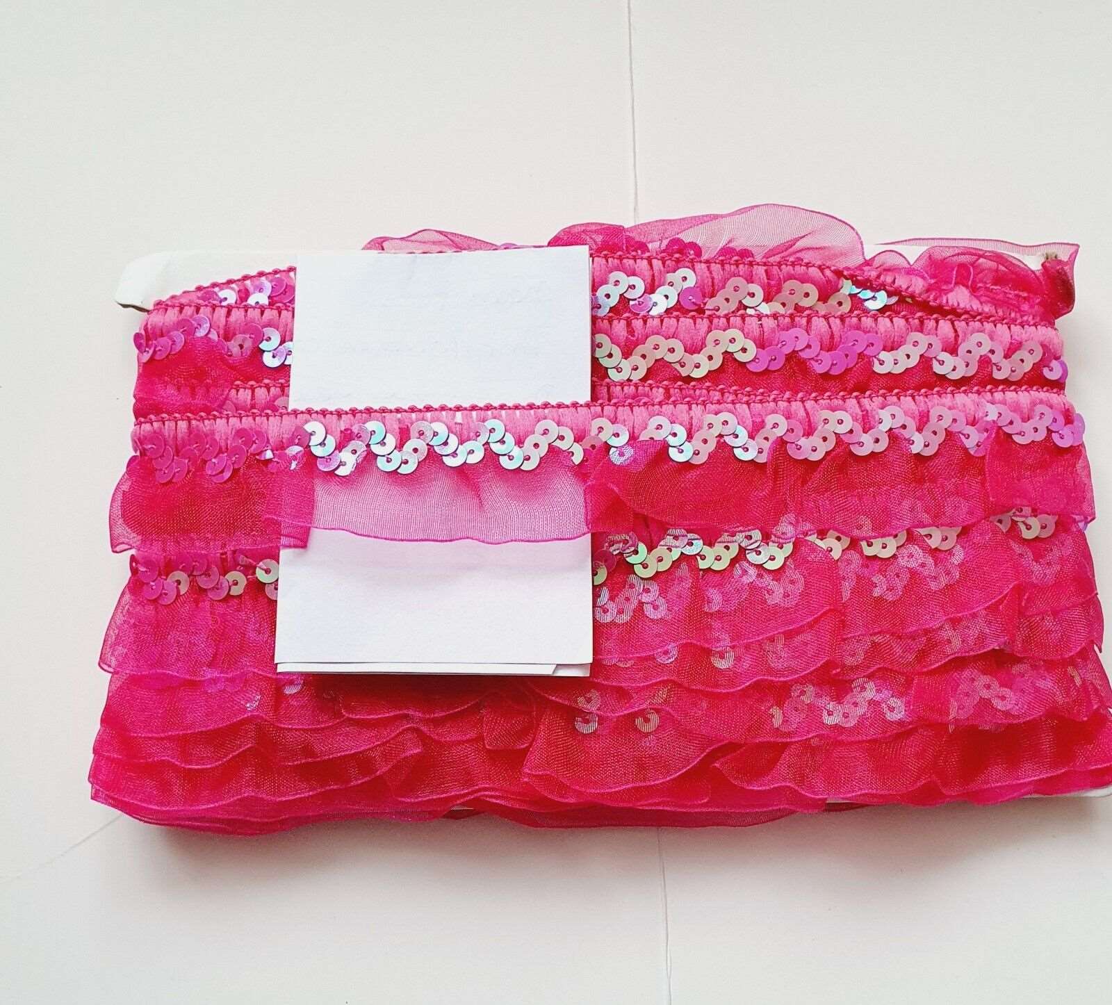 1m deep pink sequin Stretch Elasticated ruffle 2.5cm Trim Sewing