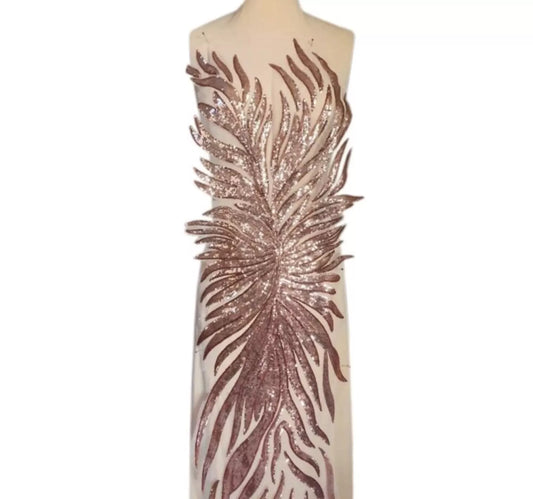 champagne gold embroidered sequin net applique patch/ collar/ neckline