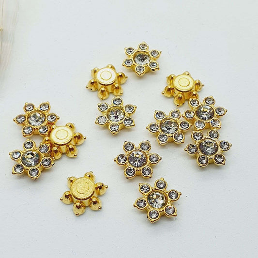 5x 12mm gold CLEAR crystal glue on rhinestone gem flower shape