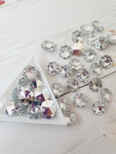 10x 14mm clear acrylic sew on rhinestone gem hexagon