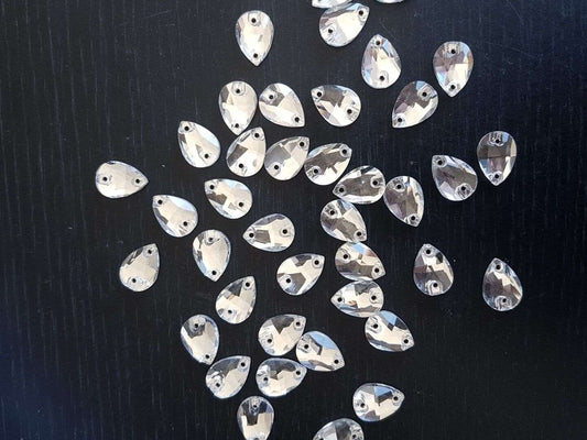 10x 14mm clear pear drop glass crystal gem SEW ON