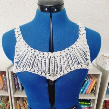 1x silver couched embroidered sequin applique collar/ neckline