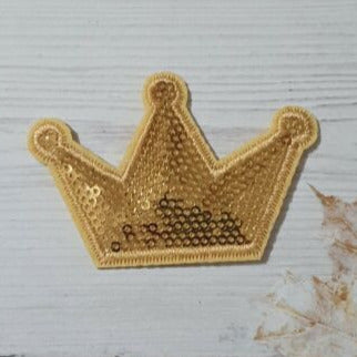 1x 8cm gold crown sequin hot-fix applique