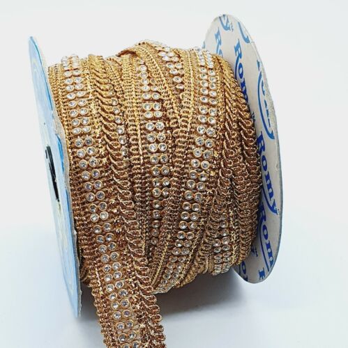 1m deep gold crystal embroidered ribbon braid 20mm