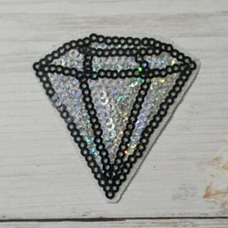 1x 5.5cm diamond silver sequin hot-fix applique