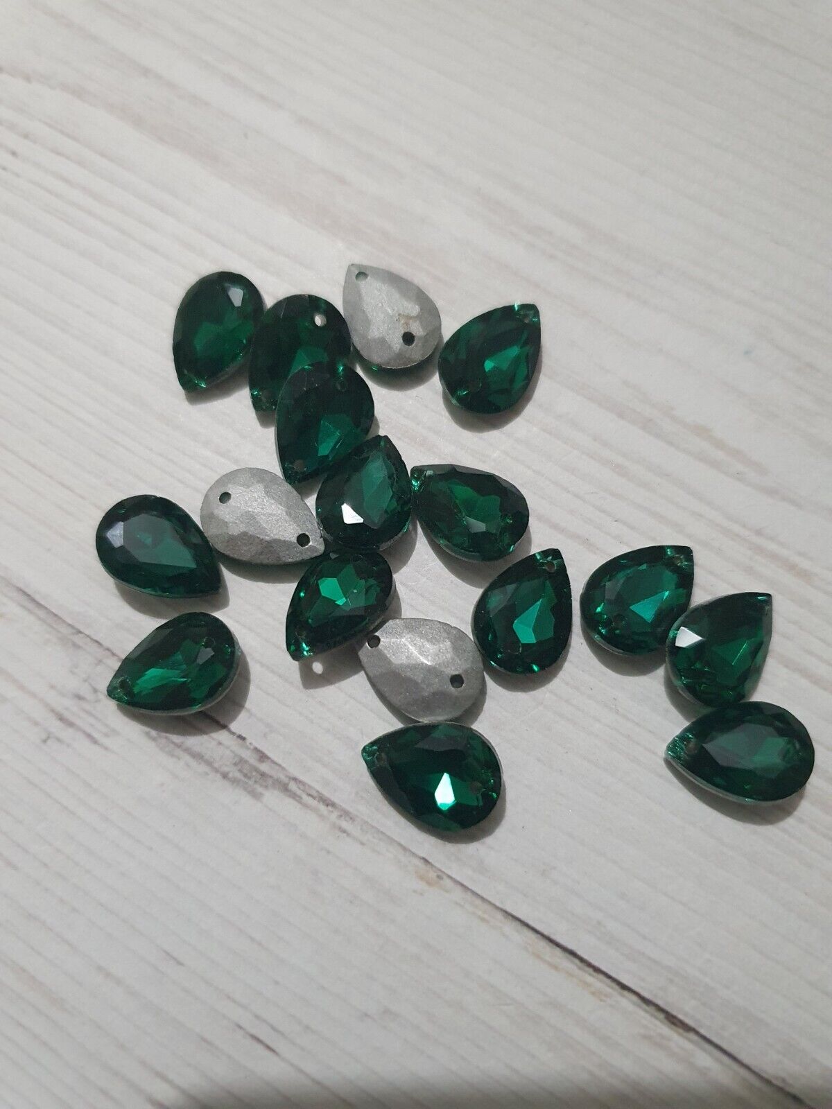 10x 14mm dark green pear drop glass crystal gem SEW ON