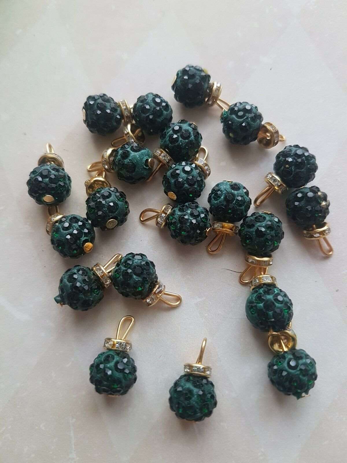 5x 15mm dark green shamballa bead crystal gem dress button rhinestone